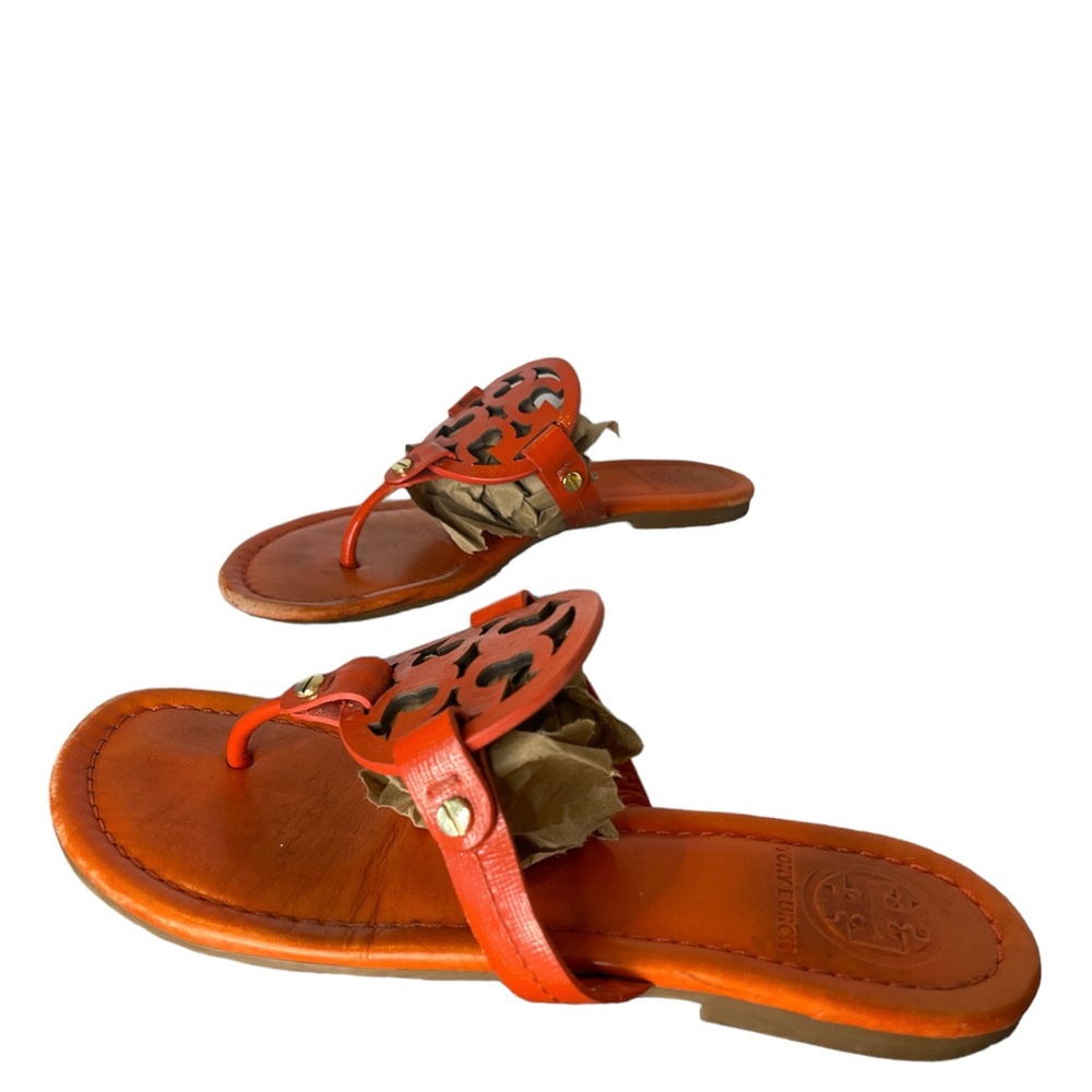 Tory Burch Miller Sandals Orange Leather Flats Women's Sz 7M